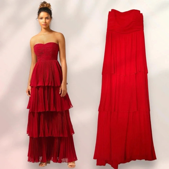 Fame and Partners Tiered Strapless Dress in Red Size 10 - Picture 1 of 11